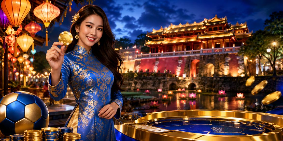 Người phụ nữ áo dài cố đô Huế cầm điện thoại xem lịch thi đấu thể thao và kết quả đặt cược